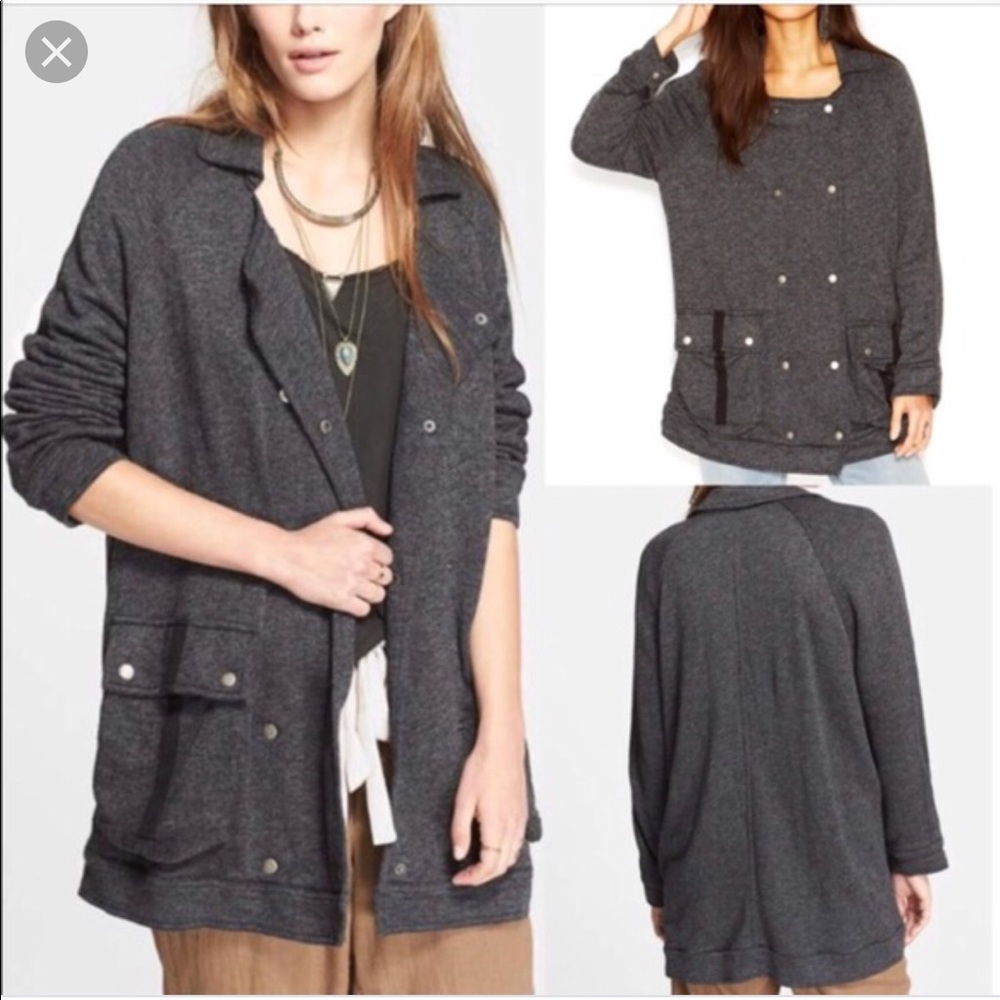 Free People Notched Lapel Knit Peacoat